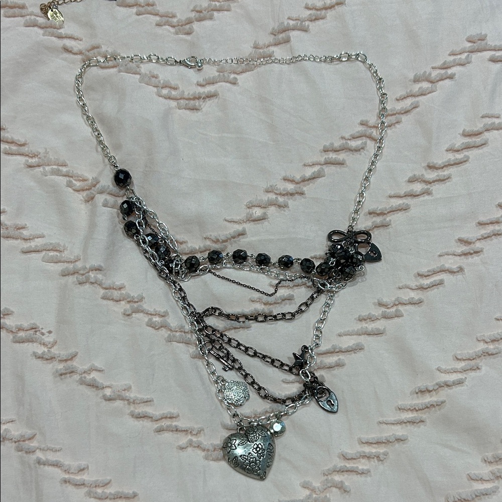 Elegant Silver and Black Heart Necklace